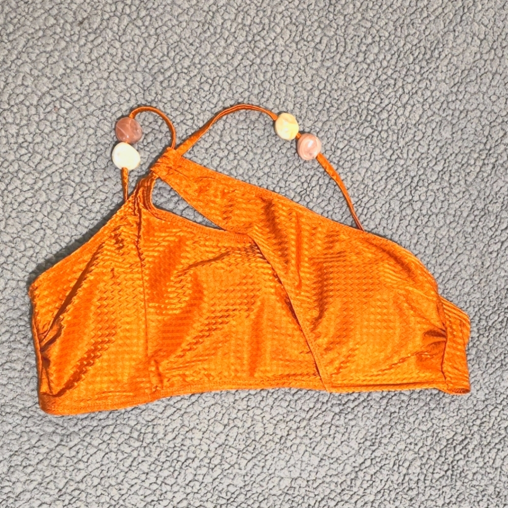 Orange Textured Bikini Top with Beaded Straps NWOT ( Tulum Fun ) Size Large